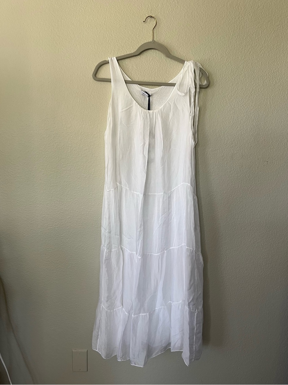 Tempo Paris White Sleeveless Tiered Maxi Dress with Shoulder Tie Women's Size S